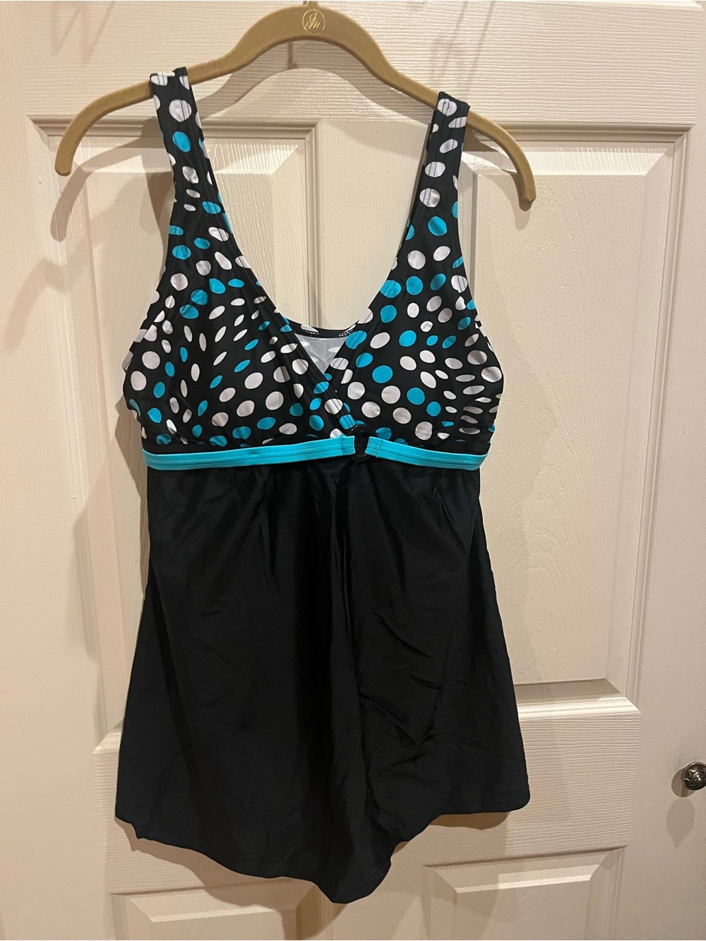 Black Swimdress with Teal and White Polka Dot Top